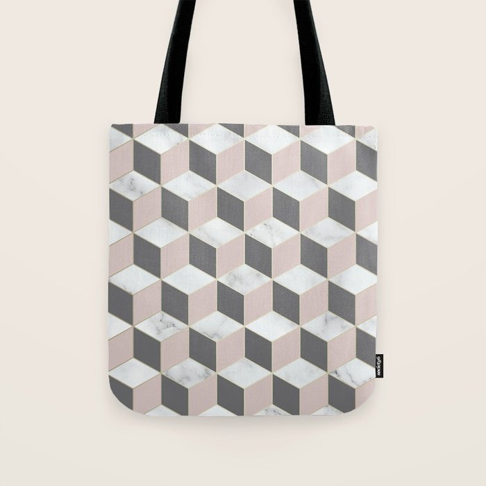 Geometric Art, Marble, Blush Pink, Gray, Abstract Art Tote Bag Gallery Image 1