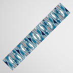 Origami Sea // linen texture and nautical stripes background teal white and taupe whales Table Runner Gallery Image 3