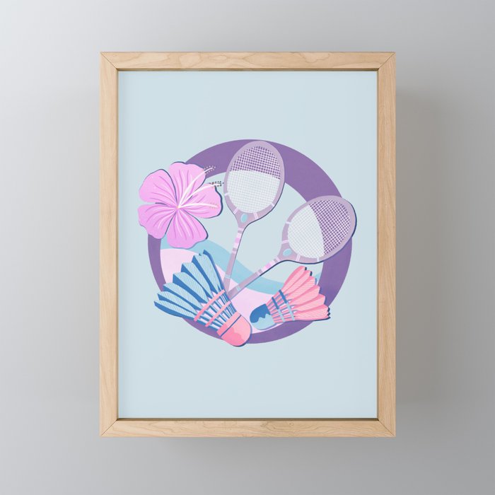 Tropical badminton badge - pastel purple and pink Mini Art Print Gallery Image 1
