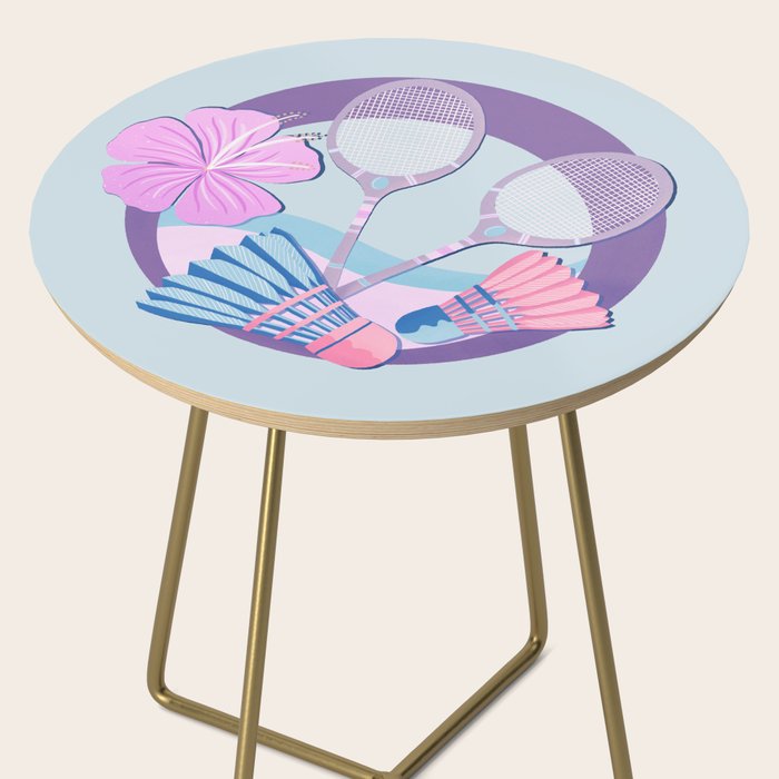 Tropical badminton badge - pastel purple and pink Side Table Gallery Image 2