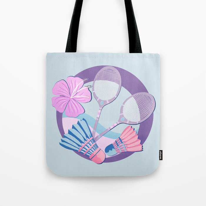 Tropical badminton badge - pastel purple and pink Tote Bag Gallery Image 1