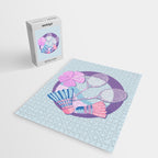 Tropical badminton badge - pastel purple and pink Jigsaw Puzzle Gallery Image 2
