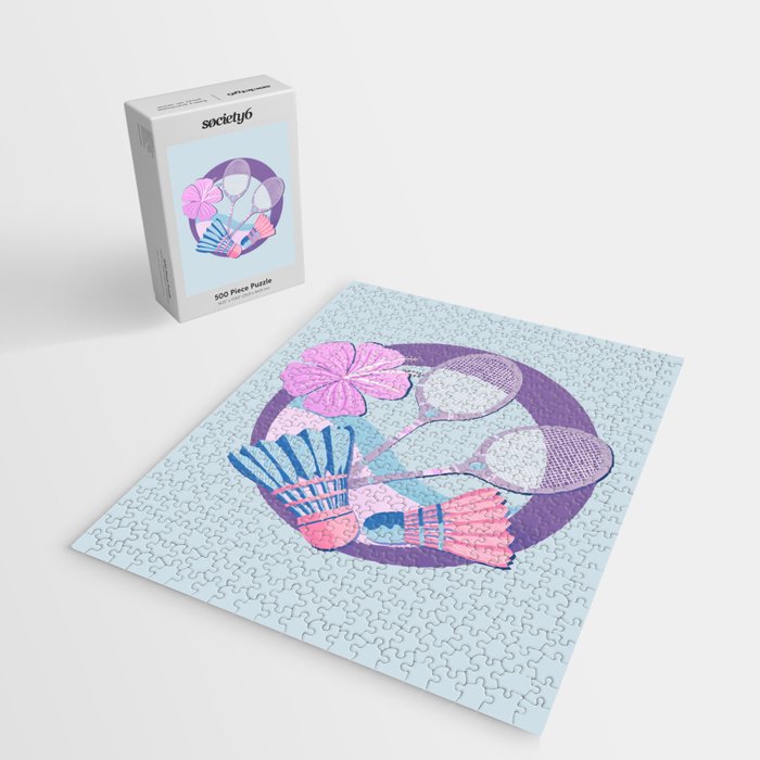 Tropical badminton badge - pastel purple and pink Jigsaw Puzzle Gallery Image 2