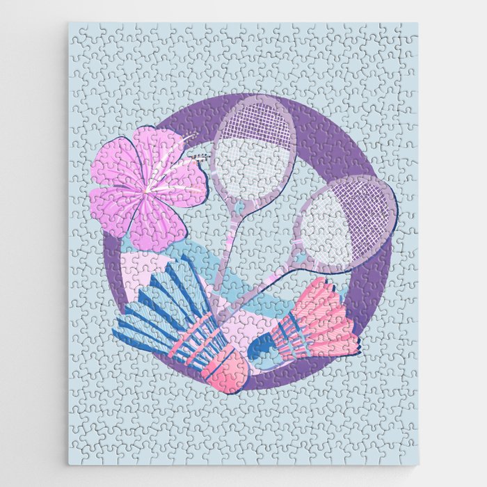 Tropical badminton badge - pastel purple and pink Jigsaw Puzzle Gallery Image 1