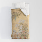 Japanese Edo Period Six-Panel Gold Leaf Screen - Spring and Autumn Flowers Duvet Cover Gallery Image 10