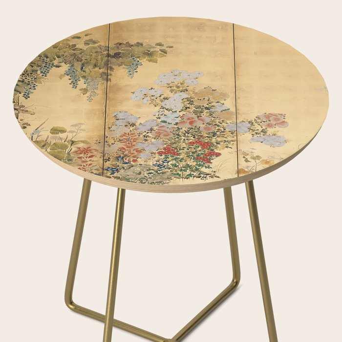 Japanese Edo Period Six-Panel Gold Leaf Screen - Spring and Autumn Flowers Side Table Gallery Image 2