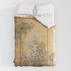 Japanese Edo Period Six-Panel Gold Leaf Screen - Spring and Autumn Flowers Duvet Cover Gallery Image 6