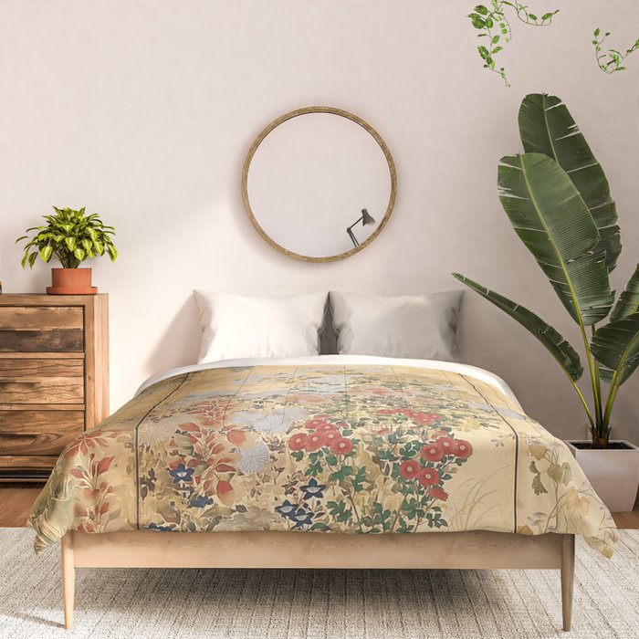 Japanese Edo Period Six-Panel Gold Leaf Screen - Spring and Autumn Flowers Comforter Gallery Image 3