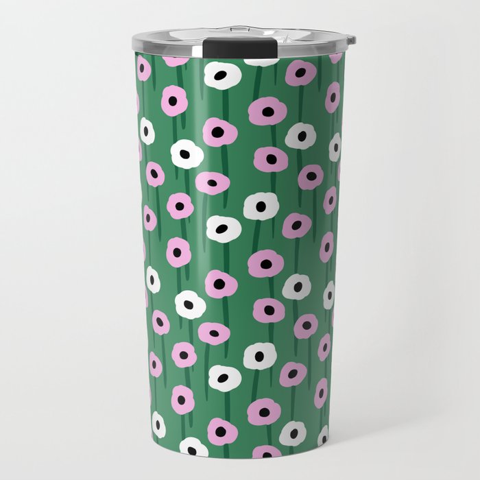 Abstract Poppies Pink & Green Travel Mug Gallery Image 1