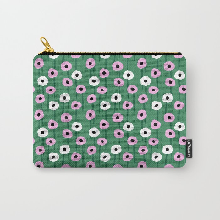 Abstract Poppies Pink & Green Carry All Pouch Gallery Image 1