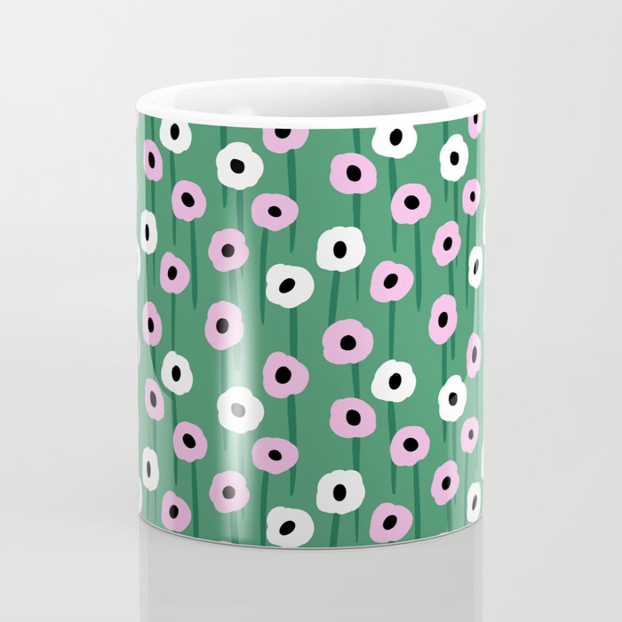 Abstract Poppies Pink & Green Coffee Mug Gallery Image 4