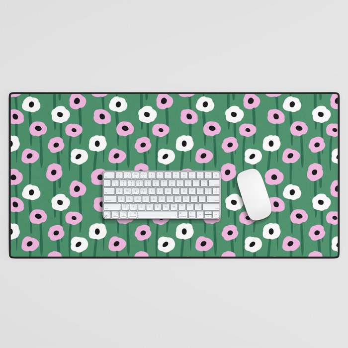 Abstract Poppies Pink & Green Desk Mat Gallery Image 1