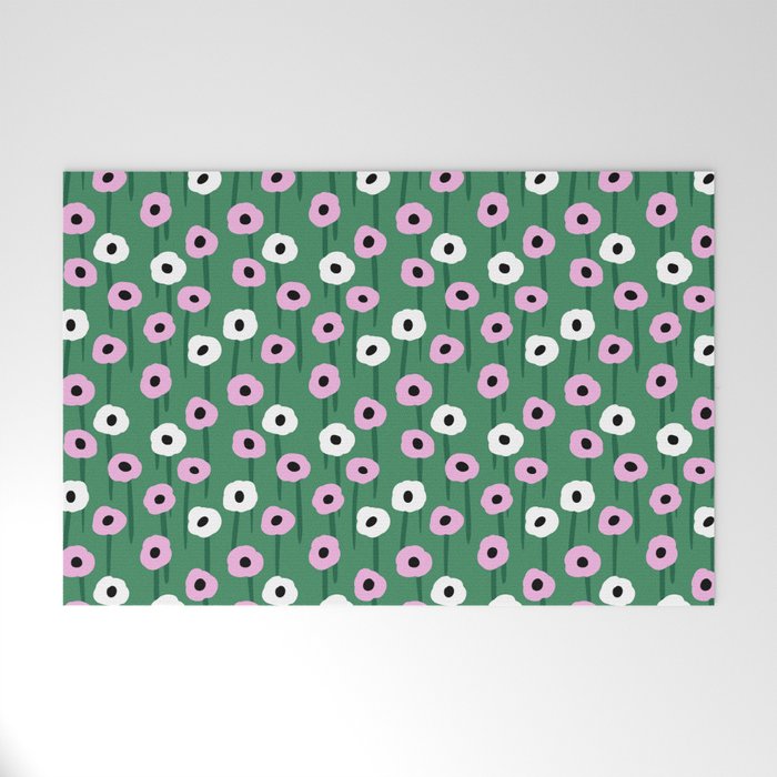 Abstract Poppies Pink & Green Welcome Mat Gallery Image 1