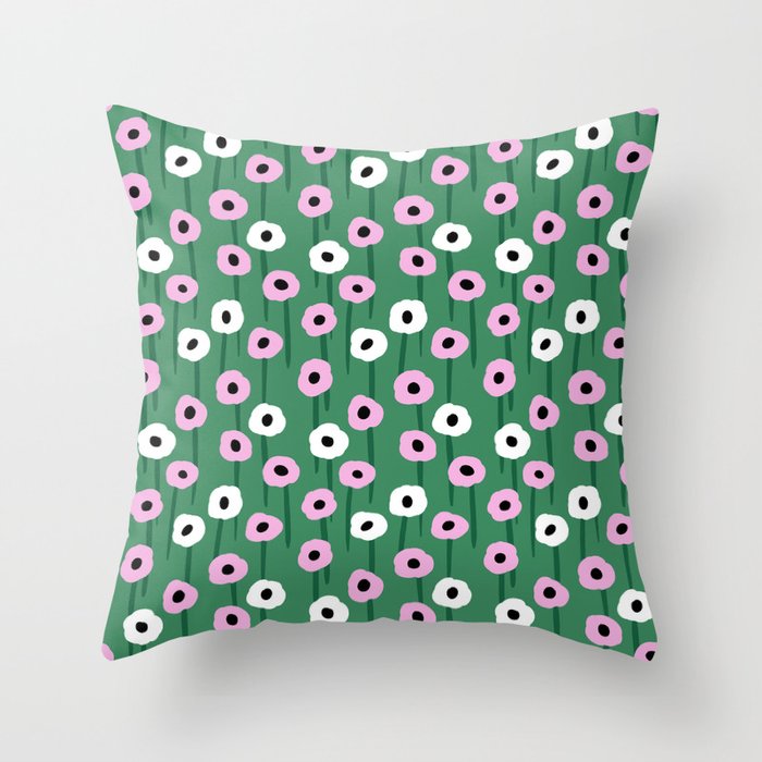 Abstract Poppies Pink & Green Throw Pillow Gallery Image 6