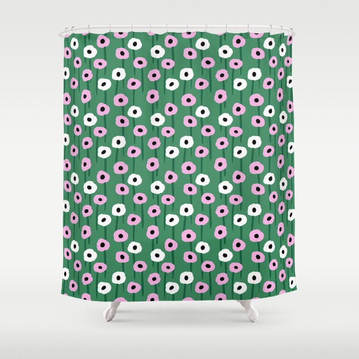 Abstract Poppies Pink & Green Shower Curtain Gallery Image 1