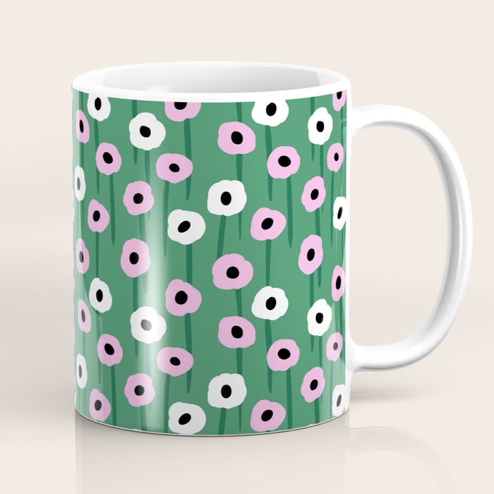 Abstract Poppies Pink & Green Coffee Mug Gallery Image 1