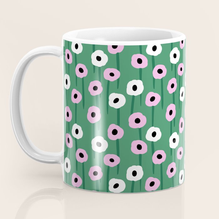 Abstract Poppies Pink & Green Coffee Mug Gallery Image 3