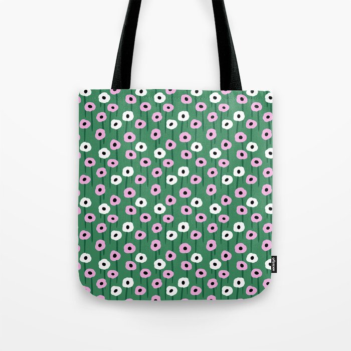 Abstract Poppies Pink & Green Tote Bag Gallery Image 1