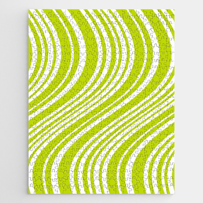 Wavy Stripes XXXVIII - Y2K Lime Green Jigsaw Puzzle Gallery Image 1