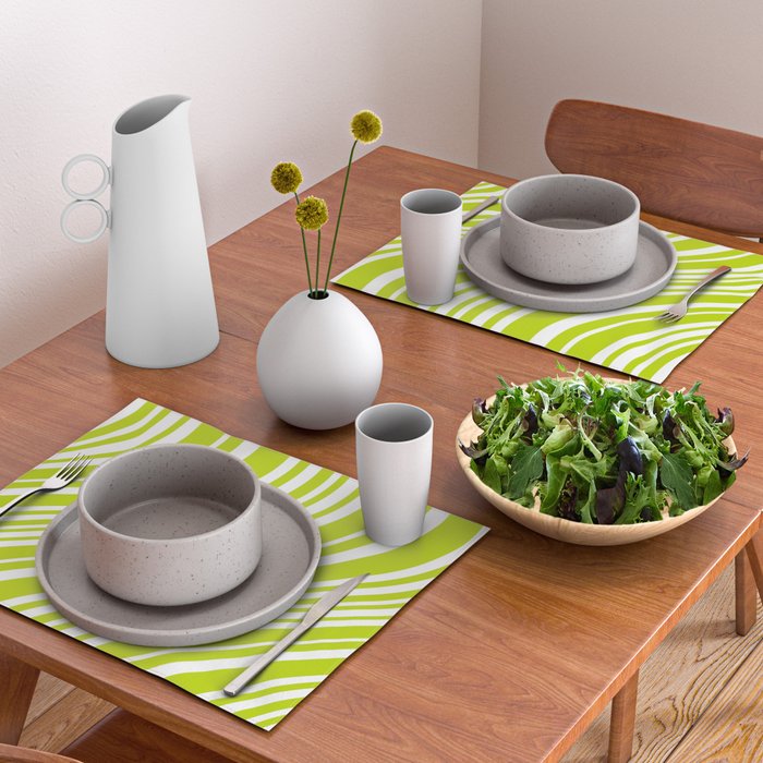 Wavy Stripes XXXVIII - Y2K Lime Green Placemat Gallery Image 2