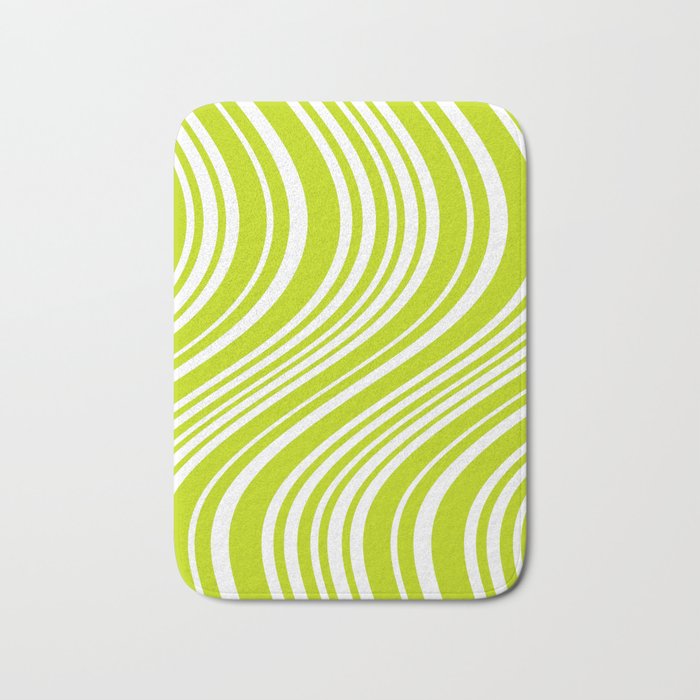 Wavy Stripes XXXVIII - Y2K Lime Green Bath Mat Gallery Image 1