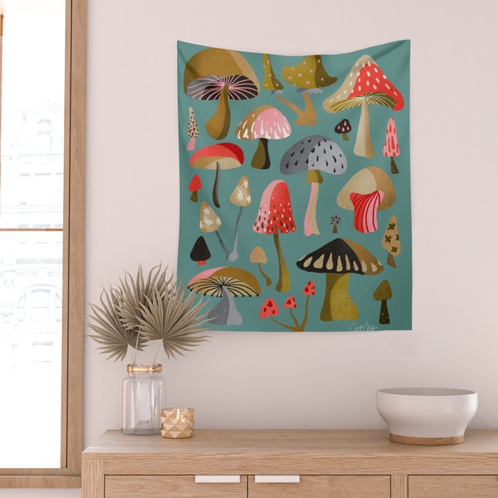 Mushroom Collection - Mint Wall Tapestry Gallery Image 2