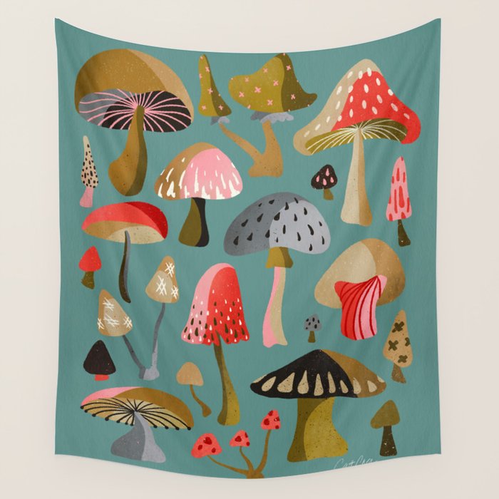 Mushroom Collection - Mint Wall Tapestry Gallery Image 4
