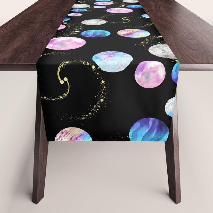 Outer Space: Planets, Galaxies, and Stars (watercolor and gold) Pattern Table Runner Gallery Image 1