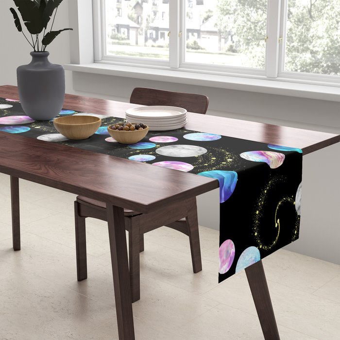 Outer Space: Planets, Galaxies, and Stars (watercolor and gold) Pattern Table Runner Gallery Image 2