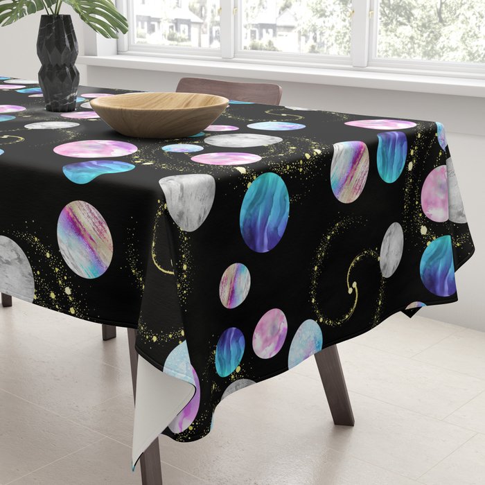 Outer Space: Planets, Galaxies, and Stars (watercolor and gold) Pattern Tablecloth Gallery Image 3