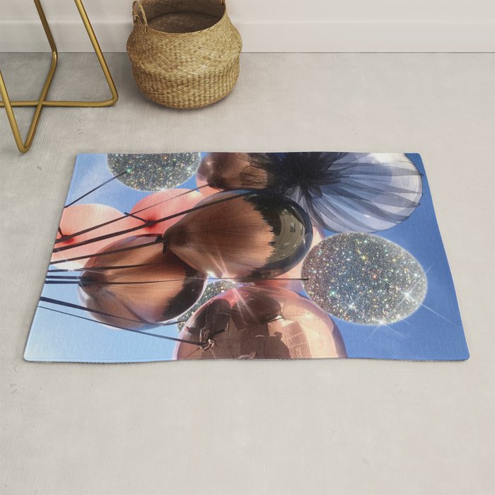 BALLOONS | happy | blue | sky | fly | glitter shine | celebrate | present | sunshine | summer | pink Rug Gallery Image 1