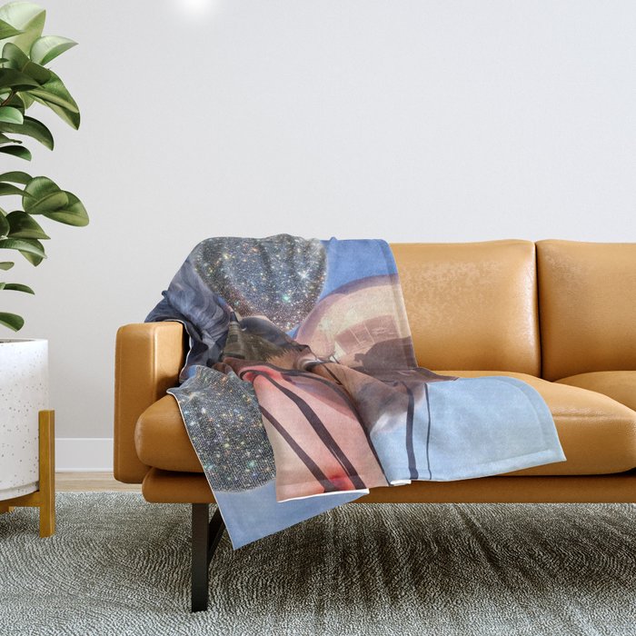 BALLOONS | happy | blue | sky | fly | glitter shine | celebrate | present | sunshine | summer | pink Throw Blanket Gallery Image 1