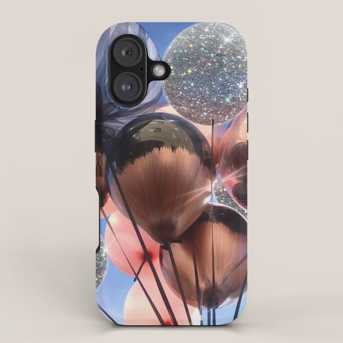 BALLOONS | happy | blue | sky | fly | glitter shine | celebrate | present | sunshine | summer | pink iPhone Case Gallery Image 1