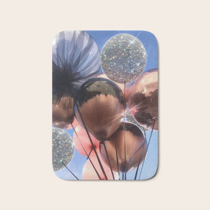 BALLOONS | happy | blue | sky | fly | glitter shine | celebrate | present | sunshine | summer | pink Bath Mat Gallery Image 1
