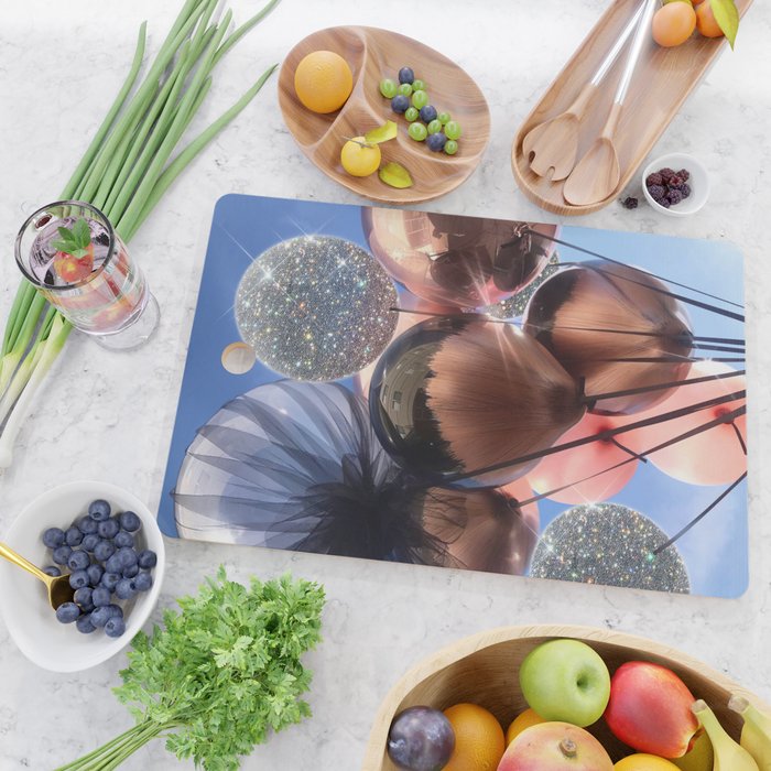 BALLOONS | happy | blue | sky | fly | glitter shine | celebrate | present | sunshine | summer | pink Cutting Board Gallery Image 2