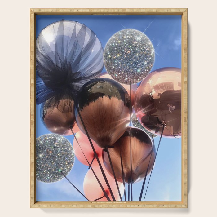 BALLOONS | happy | blue | sky | fly | glitter shine | celebrate | present | sunshine | summer | pink Serving Tray Gallery Image 1
