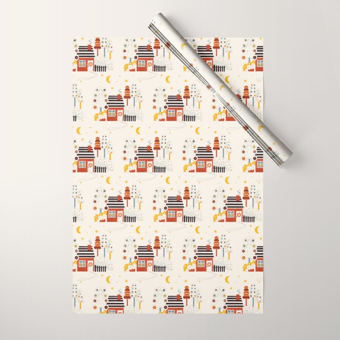 Christmas Winter Hut Illustration Wrapping Paper Gallery Image 1