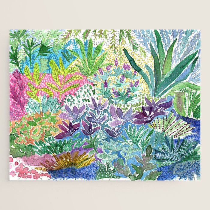 Tropical Garden Watercolor Jigsaw Puzzle Gallery Image 1