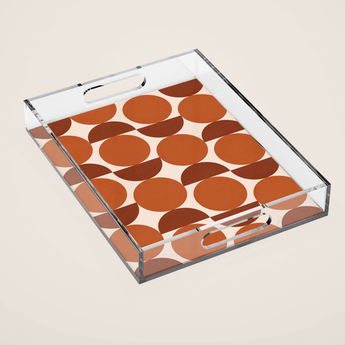 Vintage Mid-century Modern Abstract Geometric Shapes in Burnt Orange Pattern Acrylic Tray Gallery Image 1