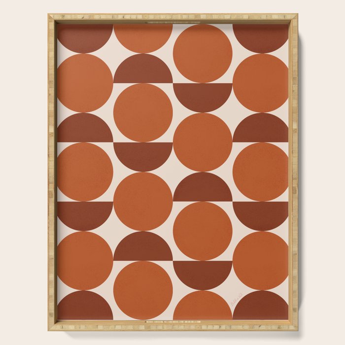 Vintage Mid-century Modern Abstract Geometric Shapes in Burnt Orange Pattern Serving Tray Gallery Image 1