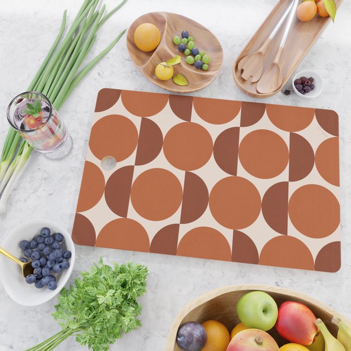 Vintage Mid-century Modern Abstract Geometric Shapes in Burnt Orange Pattern Cutting Board Gallery Image 2