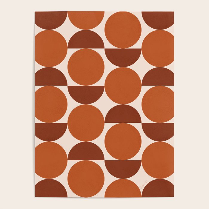 Vintage Mid-century Modern Abstract Geometric Shapes in Burnt Orange Pattern Poster Gallery Image 4