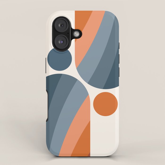 Mid Century Modern Geometric Arch a15 in Navy Blue and Orange iPhone Case Gallery Image 1