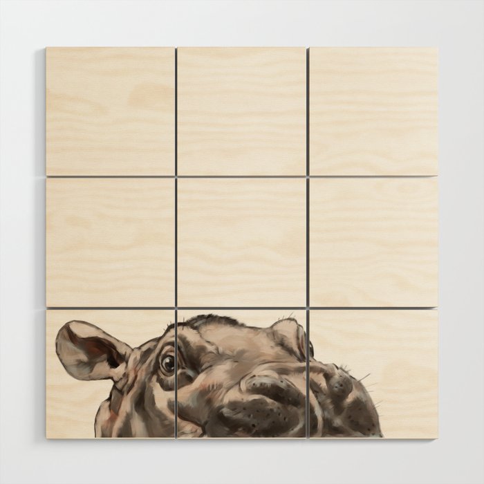 Peeking Baby Hippo Wood Wall Art Gallery Image 1