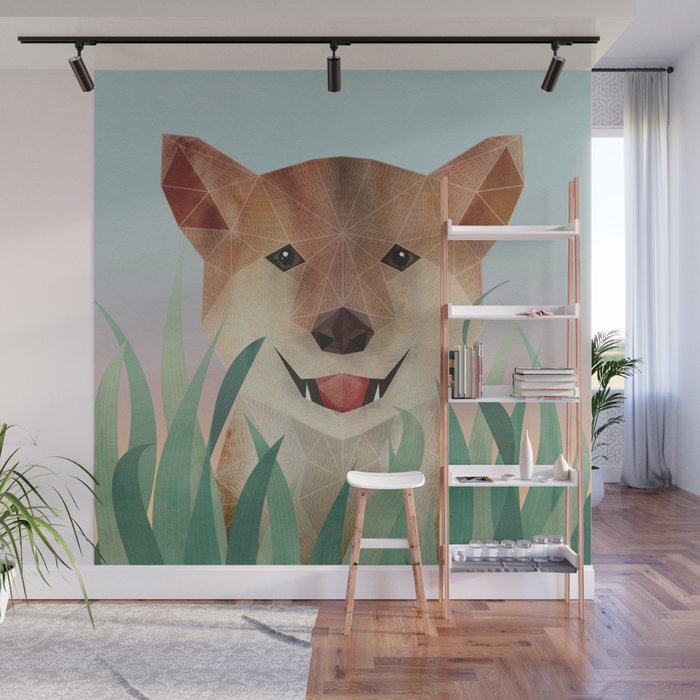 Happy Shiba in the Grass (Sunrise Dog) Wall Mural Gallery Image 1