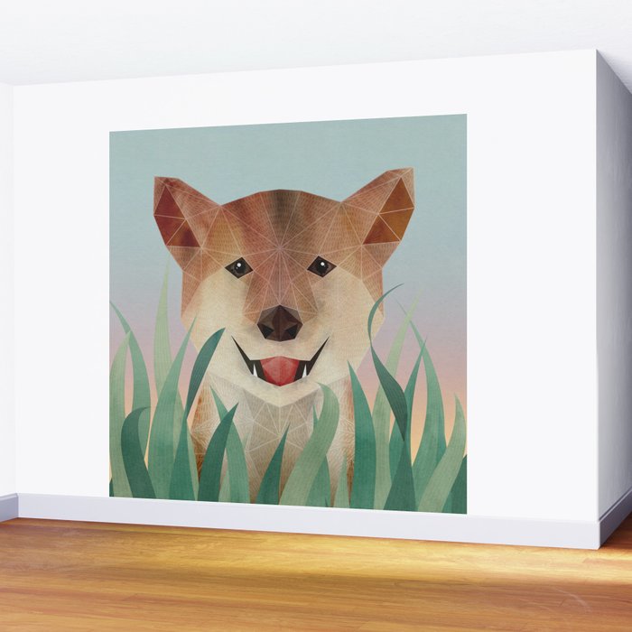 Happy Shiba in the Grass (Sunrise Dog) Wall Mural Gallery Image 2