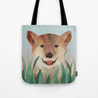 Happy Shiba in the Grass (Sunrise Dog) Tote Bag Gallery Image 1