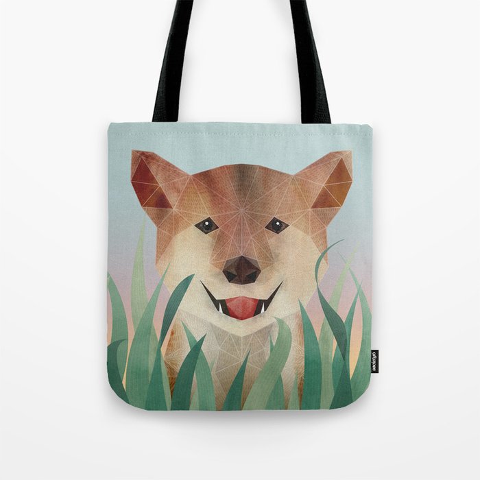 Happy Shiba in the Grass (Sunrise Dog) Tote Bag Gallery Image 1