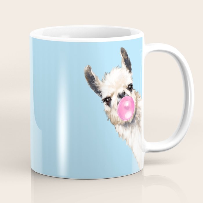 Bubble Gum Sneaky Llama in Blue Coffee Mug Gallery Image 1