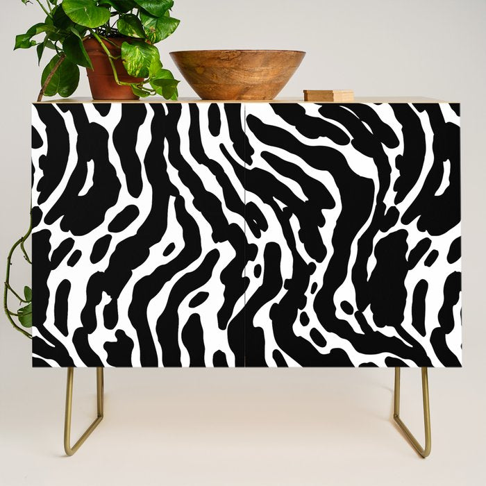 Abstract black and white paint stripe pattern Credenza Gallery Image 1